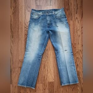 Cremieux Men's 38x32 Distressed Light Wash Bootcut Jeans